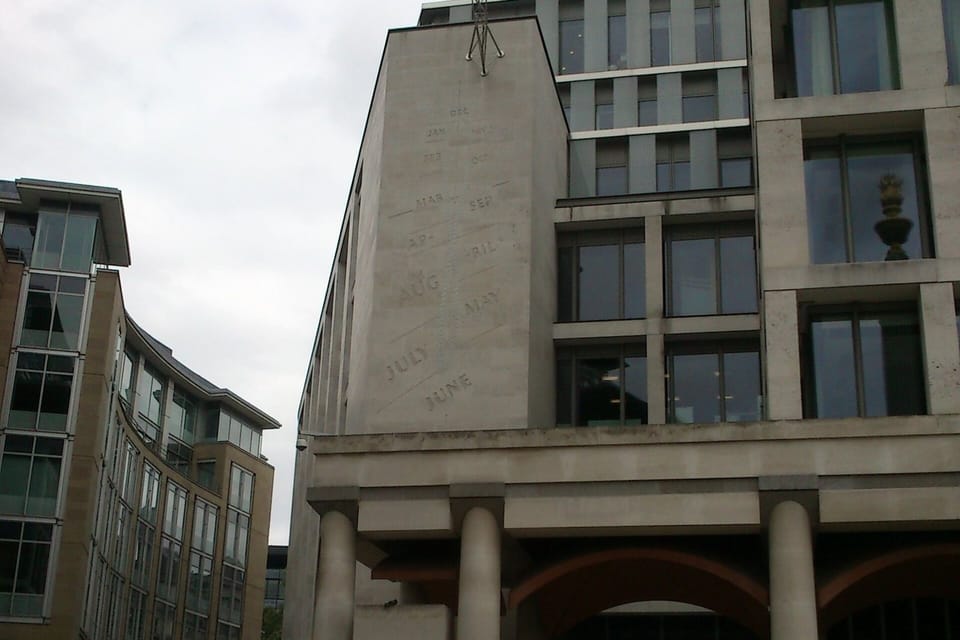 The London Stock Exchange building at Paternoster Square in the City of London